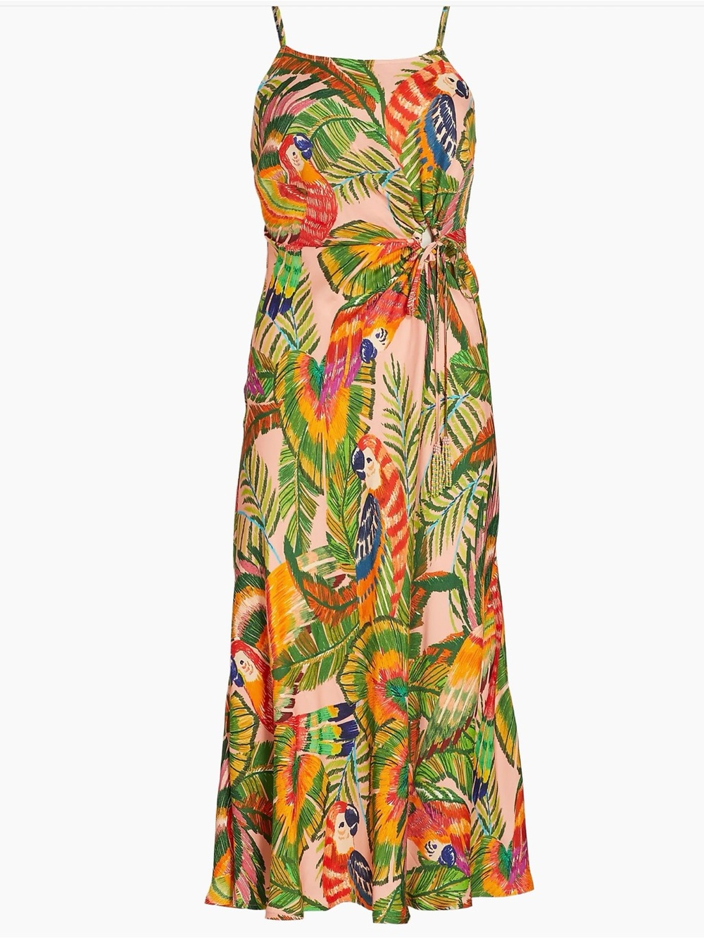 FARM Rio Macaw Leaves Print Tie-Waist Midi Dress, NWT, Size Small - Picture 3 of 9